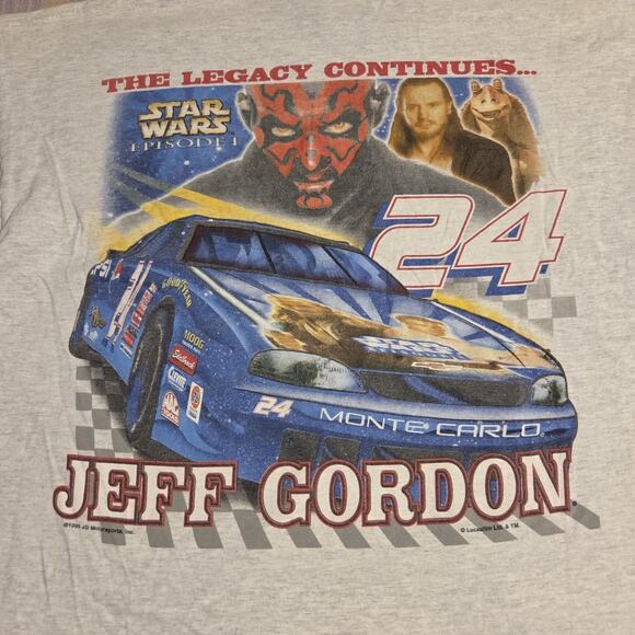 Vintage 1999 Star Wars Jeff Gordon Nascar Print T Shirt Darth Maul 90s Episode 1